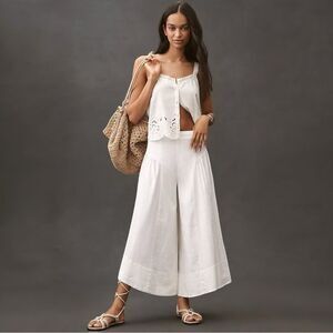 Anthropologie Linen Extended Waist Wide Leg Pants White NWT